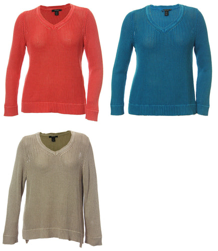 Style & Co Coral Blue or Beige Long Sleeve V-Neck Textured Sweater