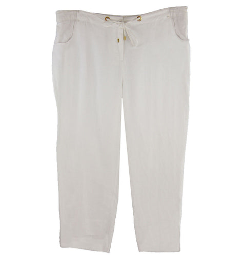 Charter Club White Classic Fit Cropped Casual Linen Pants