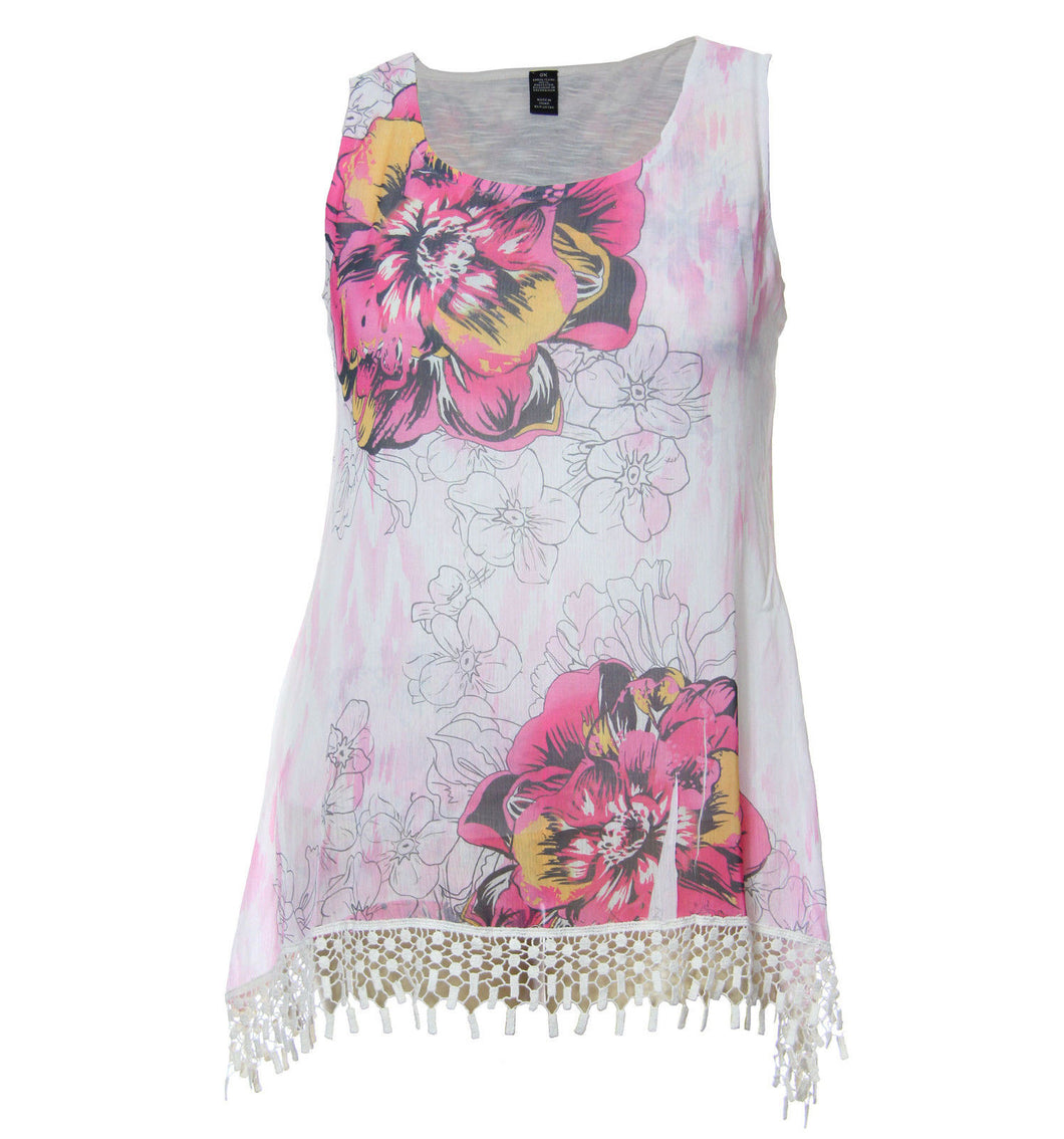 Style & Co Multi Color Floral Sleeveless Crochet Hem Blouse & Camisole