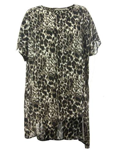 Sejour Multi Color Animal Print Short Sleeve Asymmetric Hem Blouse