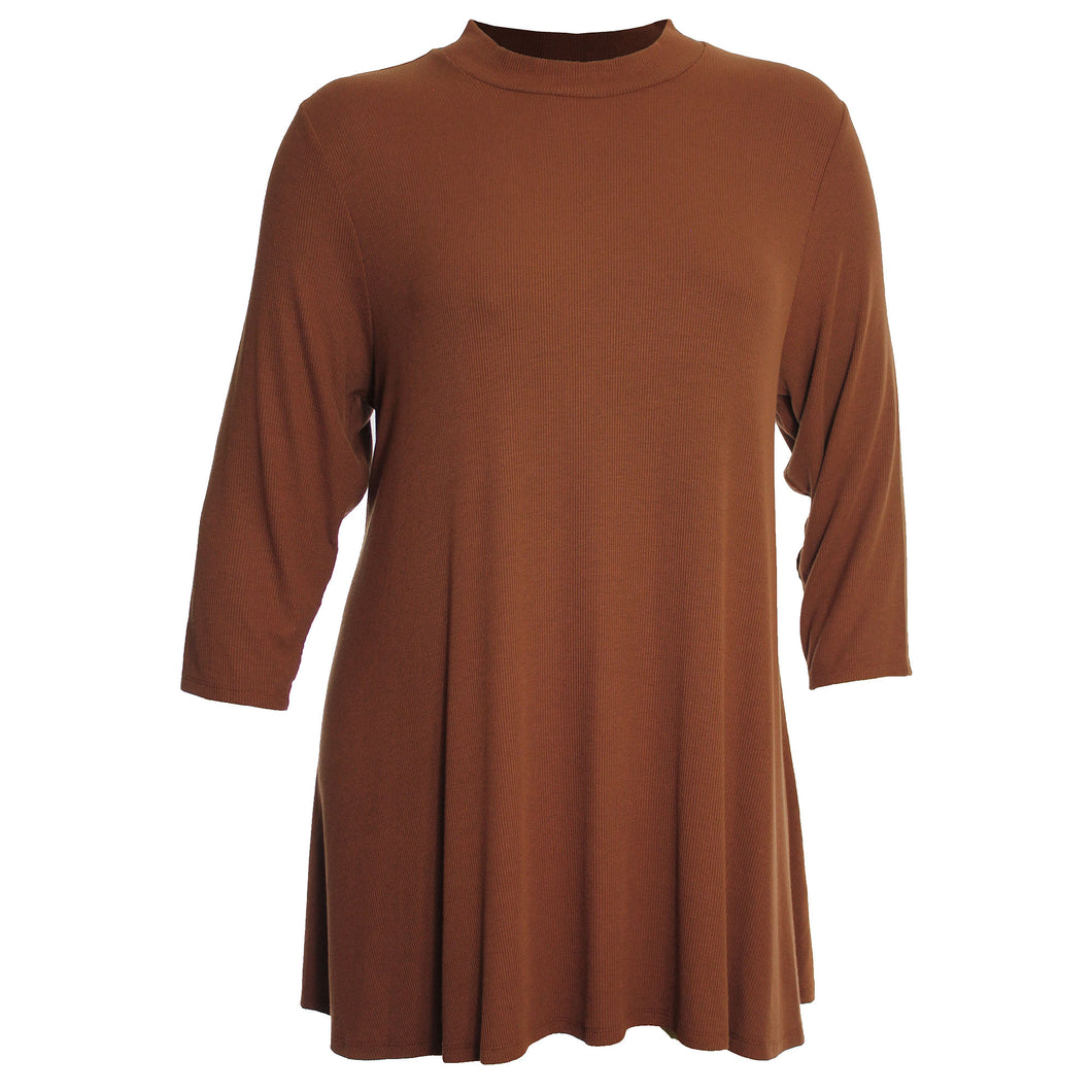 Style & Co Brown 3/4 Sleeve Ribbed Mock Neck Shirt