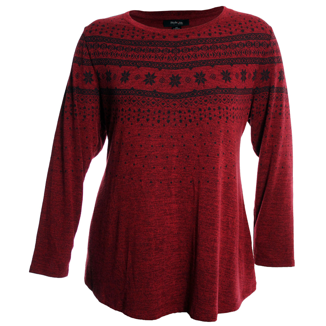 Style & Co Red Printed Melange Long Sleeve Shirt Plus Size
