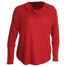 Style & Co Red Solid or Striped Long Sleeve Waffle Knit Cowl Neck Shirt