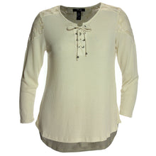 Style & Co Ivory or Burgundy Lace-Up Long Sleeve Lace Trim Top