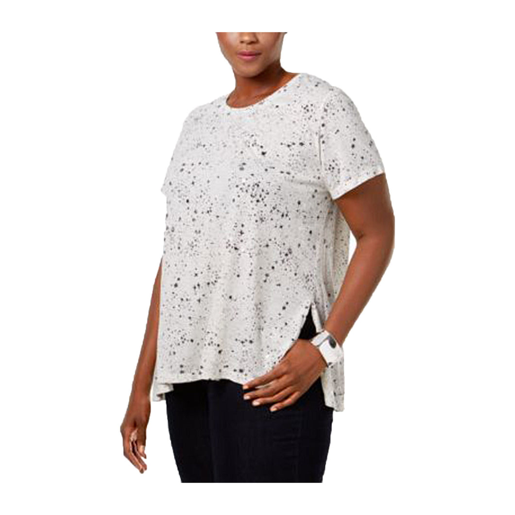 Style & Co Multi Color Print Short Sleeve Split High-Low Hem Shirt Plus Size