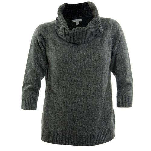 Charter Club Grey Shimmer 3/4 Sleeve Cowl Neck Sweater