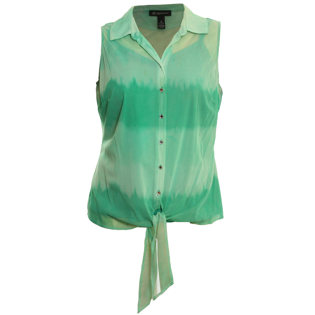 INC Green Tie Dye Sleeveless Tie Front Button Down Shirt & Camisole