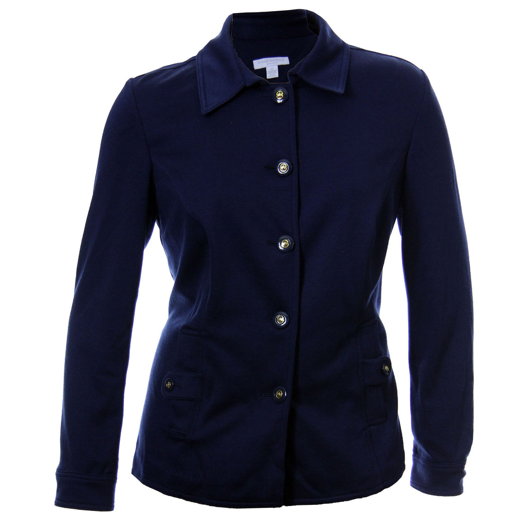 Charter Club Dark Blue Long Sleeve Button Front Ponte Knit Jacket