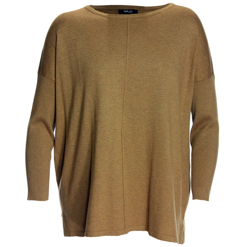 Style & Co. Brown Long Ribbed Sleeve Seamed Sweater