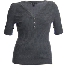 INC Short Cuffed Sleeve Ribbed Henley Knit Top