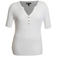 INC Short Cuffed Sleeve Ribbed Henley Knit Top