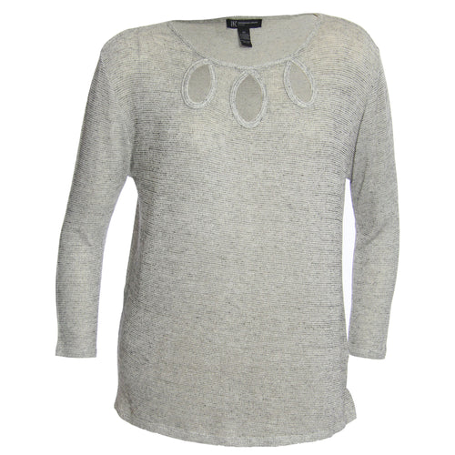 INC Gray Shimmer Long Sleeve Keyhole Neckline Knit Top