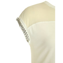 INC White Short Rhinestone Embellished Slv Sheer Yoke Knit Top