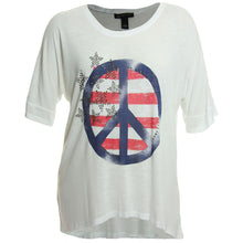 INC White American Flag / Peace Sign Short Sleeve Knit Top Tee