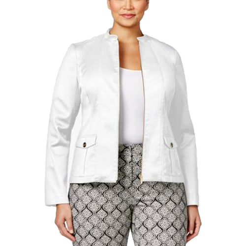 Charter Club White Long Sleeve Zip Front Jacket 22w White Plus Size