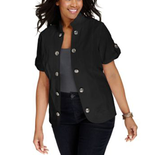 Debbie Morgan Black Short Sleeve Military Jacket Coat Plus Size