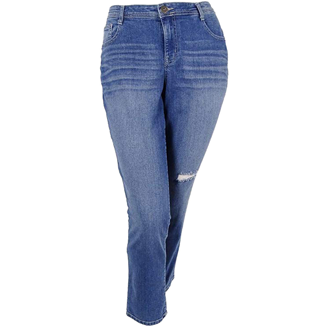 Style & Co Blue Stretch Denim Mid-Rise Slim Leg Distressed Jeans Plus Size