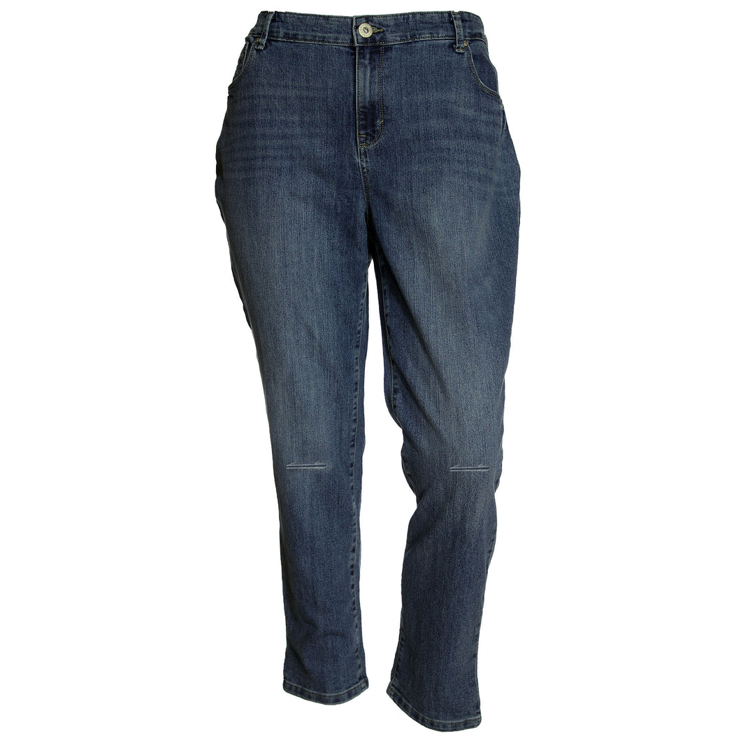 Style & Co Blue Denim Slim Leg Mid-Rise Ripped Knee Jeans