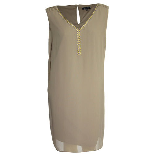 SL Fashions Beige Sleeveless Embellished Shift Dress