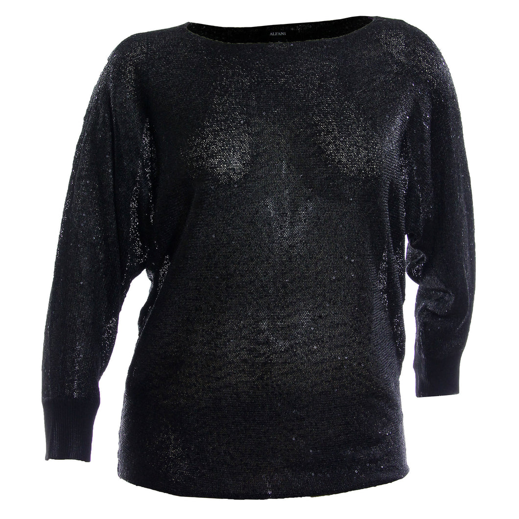 Alfani Black Long Dolman Sleeve Sequin Sweater