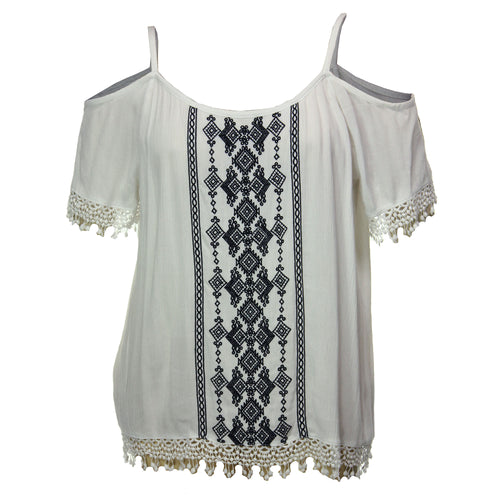 INC White Embroidered Cold Shoulder Short Sleeve Blouse
