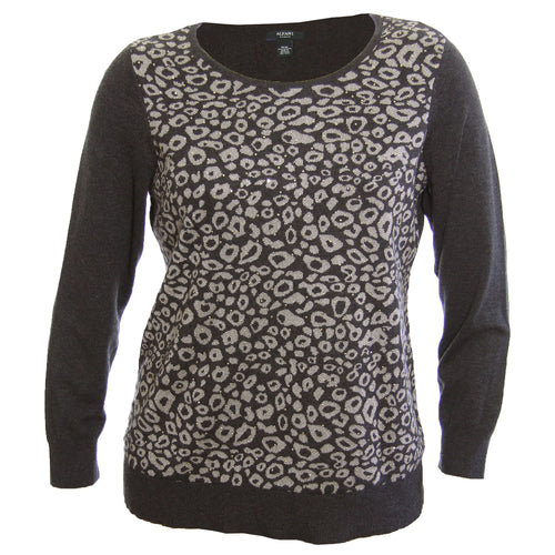 Alfani Multi Color Animal Long Sleeve Scoop Neck Embellished Sweater