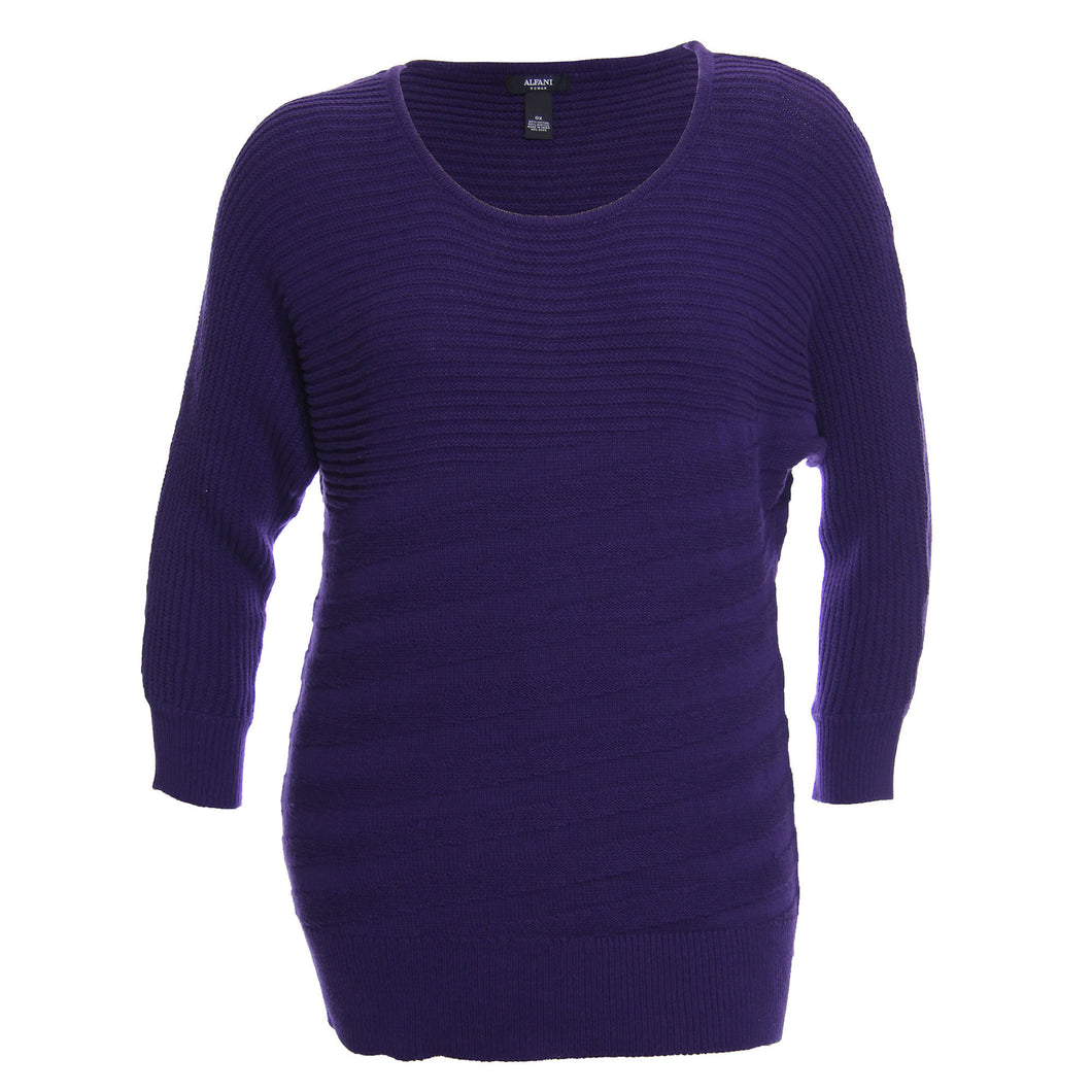 Alfani Purple Long Sleeve Scoop Neck Mixed Stitch Pull Over Sweater