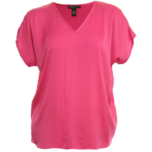 INC Pink Short Sleeve Zipper Detail Blouse