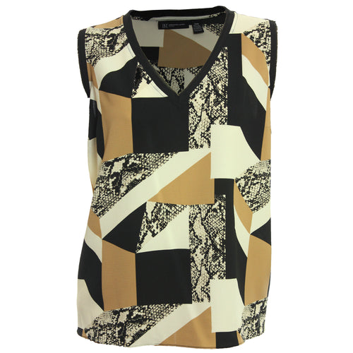 INC Multi Color Print Sleeveless Raw Edge Trim Blouse