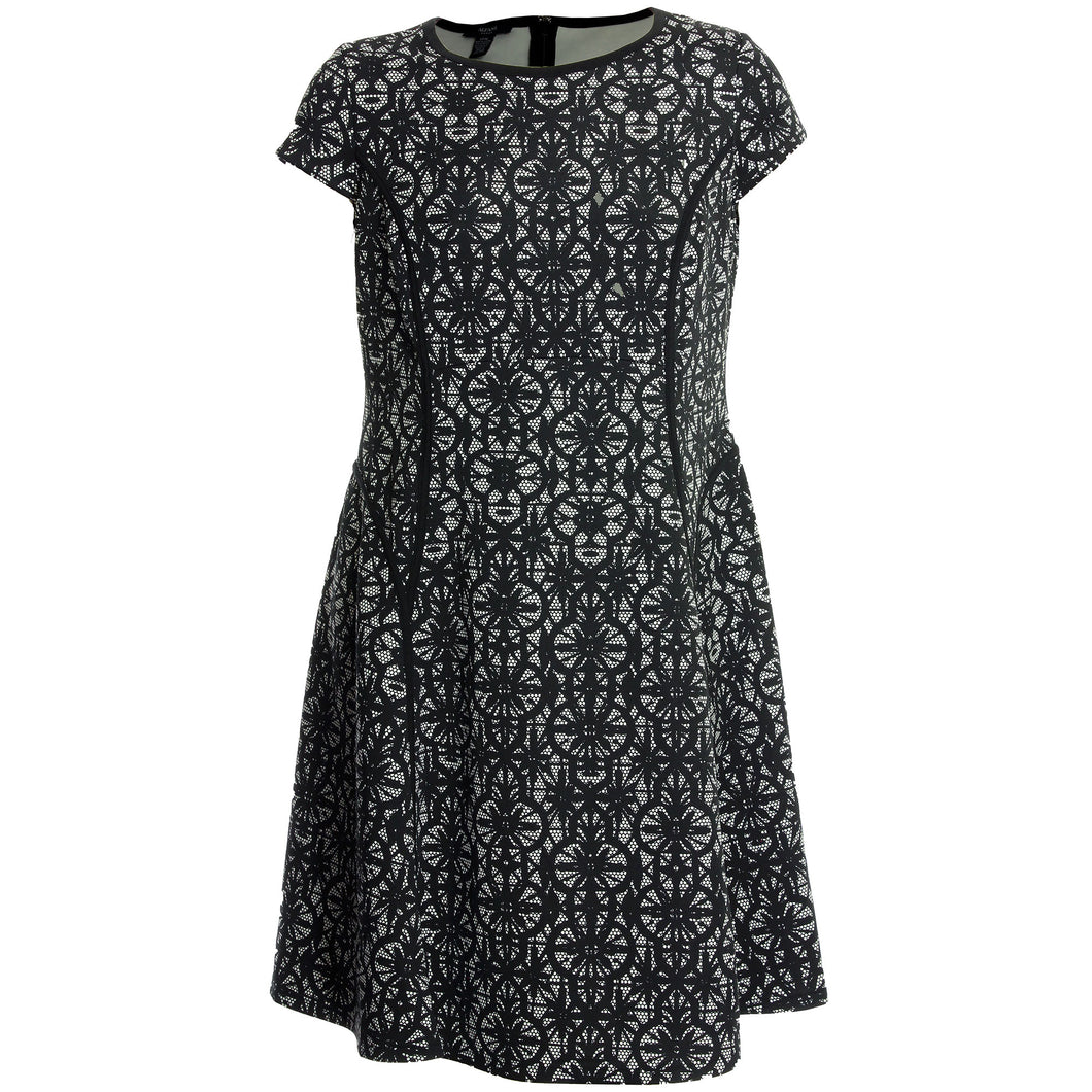 Alfani Black & White Lace Print Cap Sleeve Fit & Flare Dress