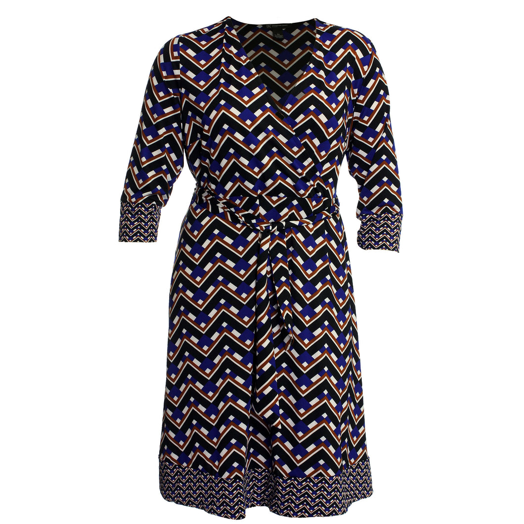 INC Multi Color Print 3/4 Sleeve Belted Faux Wrap Dress