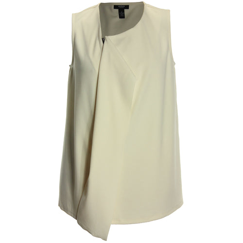 Alfani Ivory Sleeveless Cascading Front Adjustable Neck Blouse