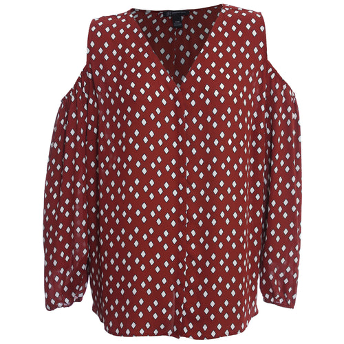 INC Multi Color Print Long Sleeve Cold Shoulder Button Down Blouse