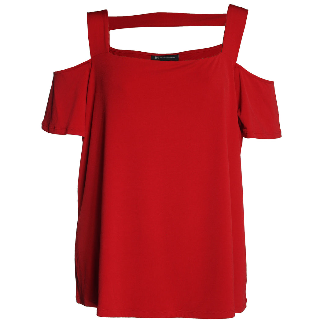 INC Red or Black Short Sleeve Cold Shoulder Strappy Knit Top