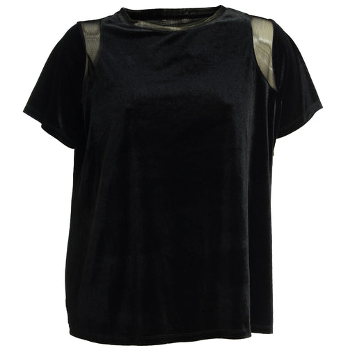 INC Black Short Sleeve Velvet Illusion Top