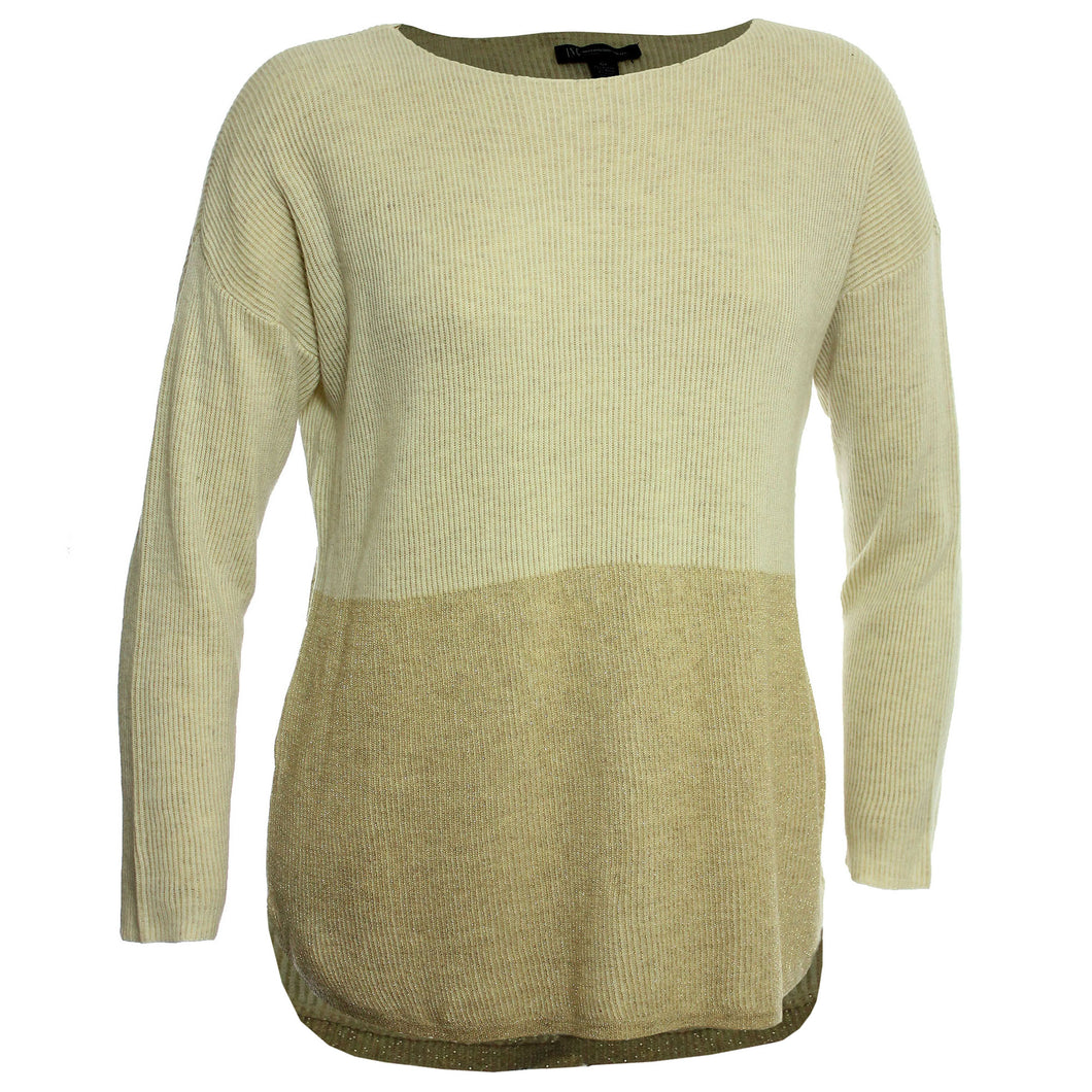 INC Beige / Gold Two Tone Long Sleeve Boat Neck Sweater
