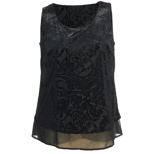 INC Black Sleeveless Burnout Layered Chiffon Hem Top