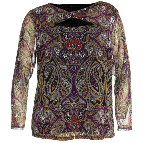 INC Multi Color Print Long Sleeve Cutout Knit Top