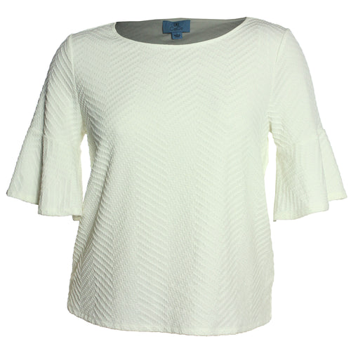 CeCe Ivory Elbow Length Bell Sleeve Textured Top