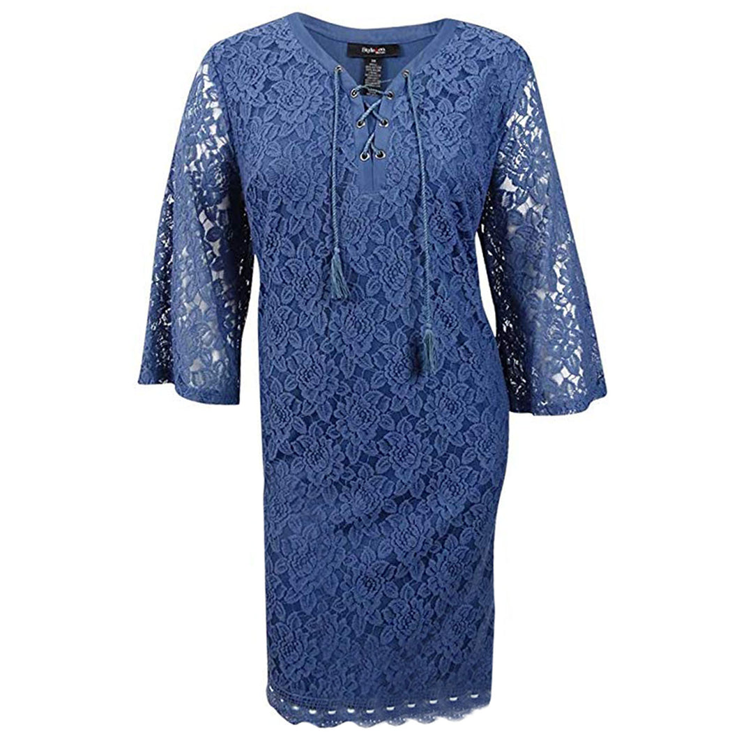 Style & Co Blue 3/4 Sleeve Crochet Trim Lace Dress Plus Size
