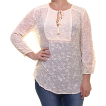 Lucky Brand Ivory Long Sleeve Embroidered Blouse