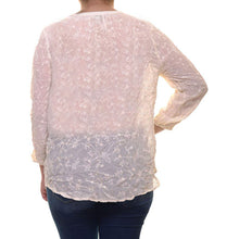 Lucky Brand Ivory Long Sleeve Embroidered Blouse