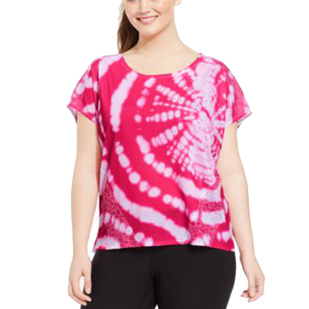 Style & Co Pink Tie Dye Short Sleeve Embellished Shirt Plus Size