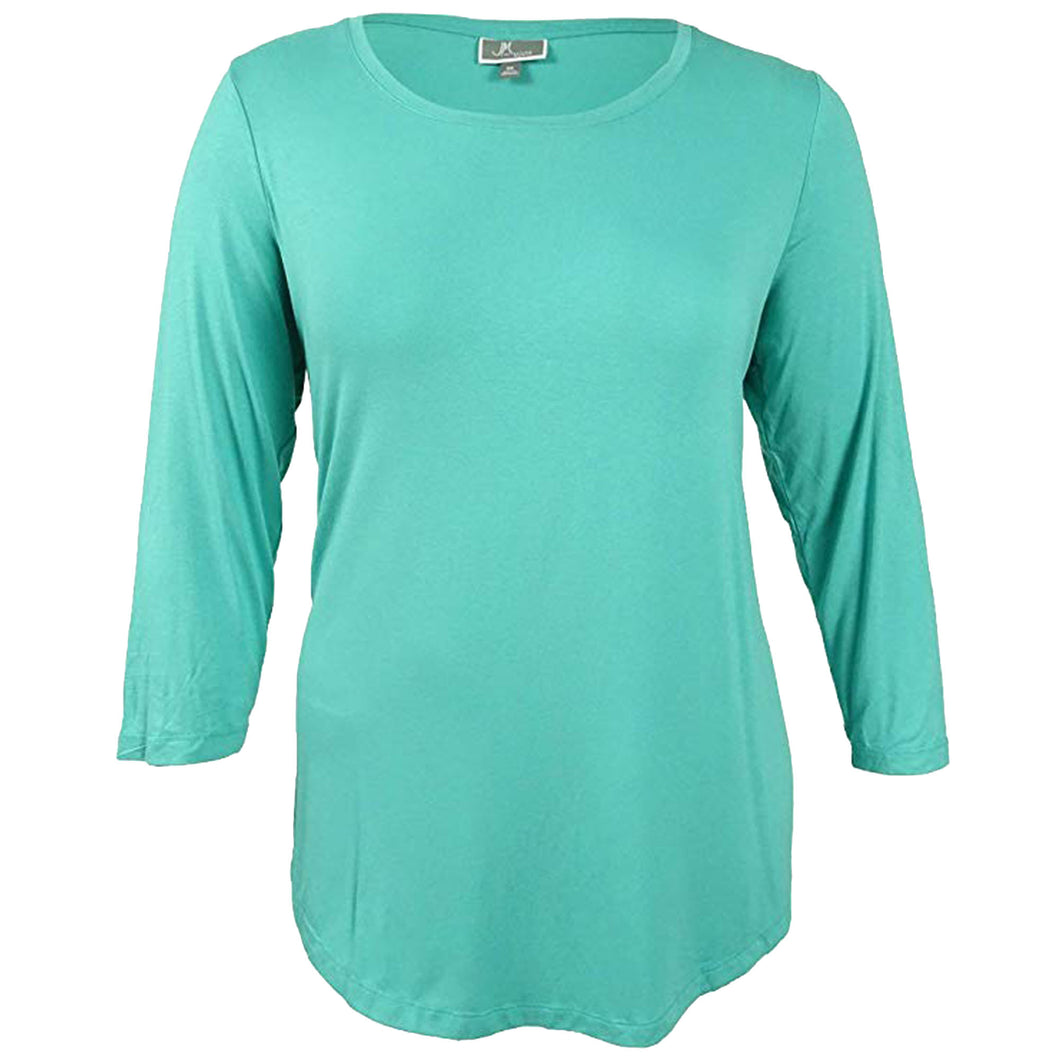JM Collection Green 3/4 Sleeve Scoop Neck Tee Shirt Plus Size