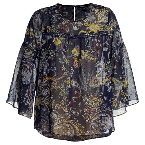 Style & Co Multi Color Print Crochet Trim High-Low Hem Blouse