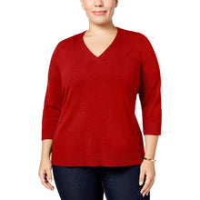 Karen Scott Red or Black 3/4 Sleeve V-Neck Sweater Plus Size