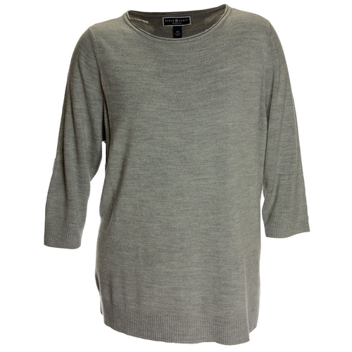 Karen Scott Gray 3/4 Sleeve Roll Neck Pullover Sweater