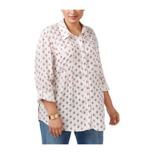 Style & Co Mixed Print Convertible Sleeve Button Down Shirt Plus Size