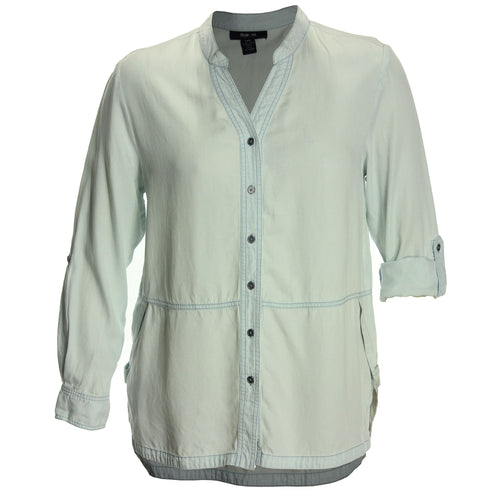 Style & Co Blue Convertible Sleeve Button Down Shirt