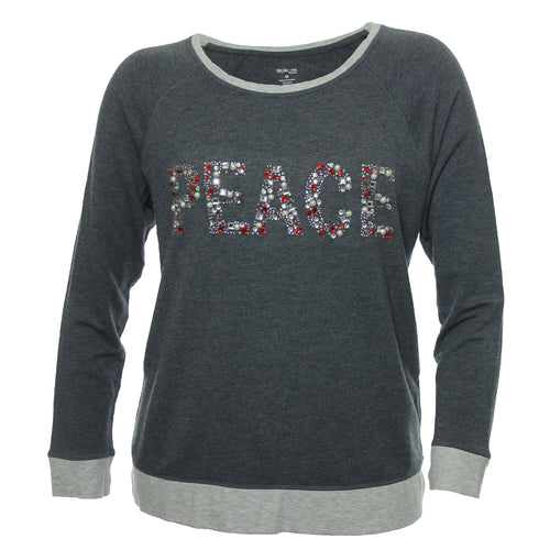 Style & Co Gray Long Sleeve Rhinestone Embellished 